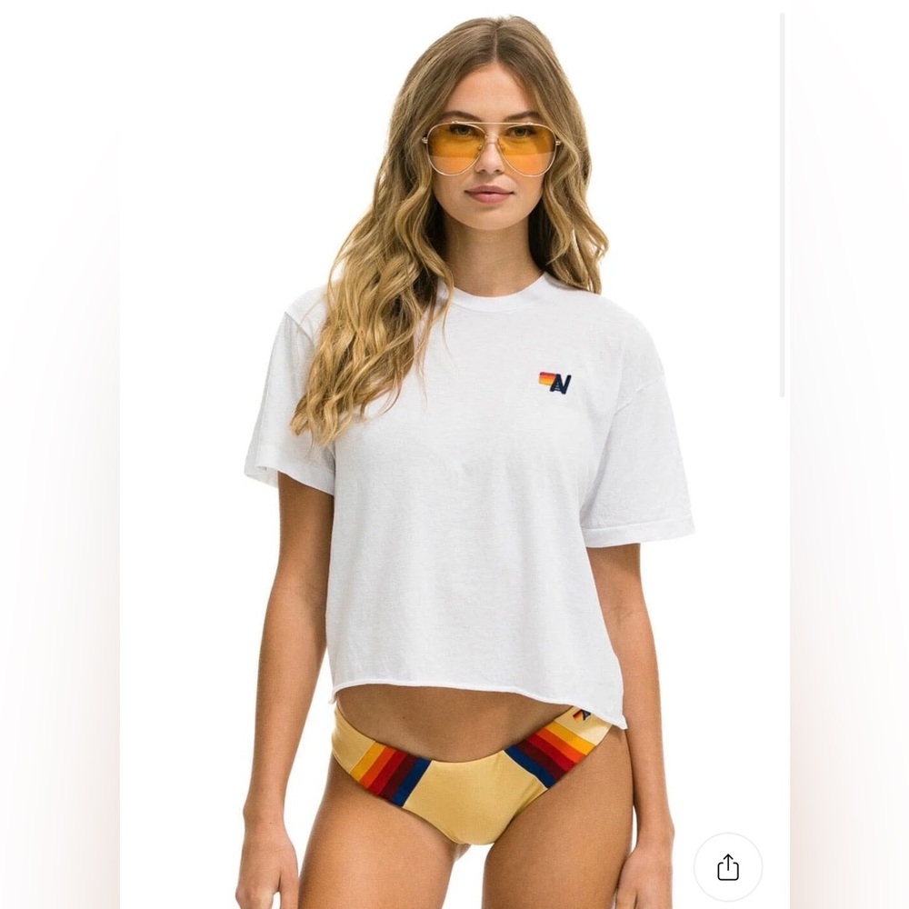 Aviator Nation White Boyfriend Tee, Size Small